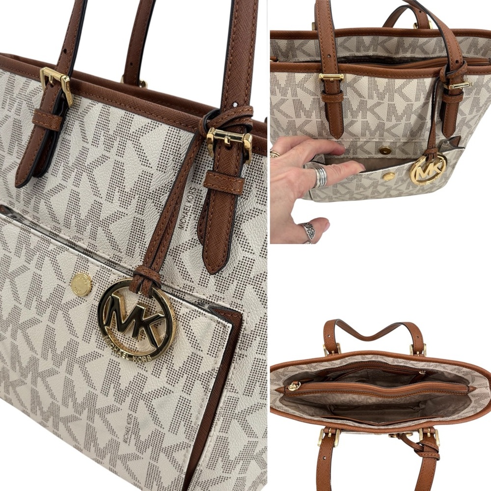 Michael Kors Jet Set Signature Logo Vanilla Tote Bag - Picture 8 of 10